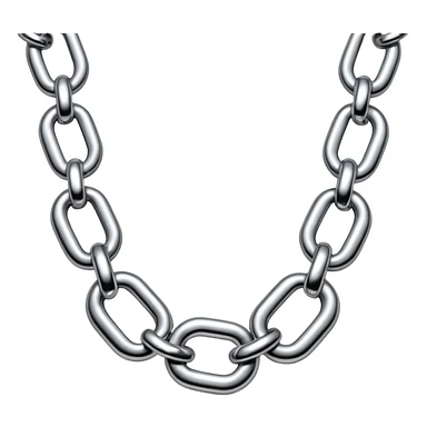A thick luxury chain emoji made of liquid silver chrome, smooth rounded links, glossy metallic reflections, heavy swag aesthetic, minimalistic iOS emoji style, centered, clean white background sticker