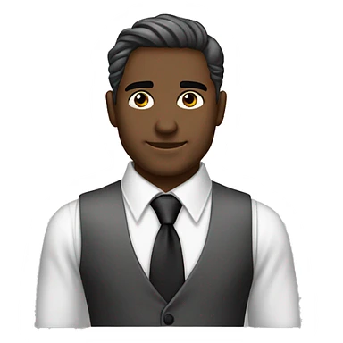 cabello blanco, ojos blancos, piel pálida, corbata negra, camisa de vestir gris, con chaleco negro, aro de ángel negro, cejas bonitas  sticker