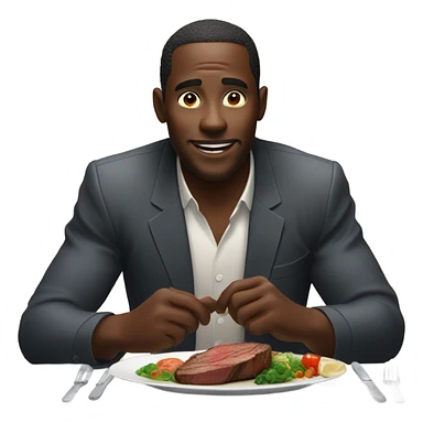African man eating steak  sticker