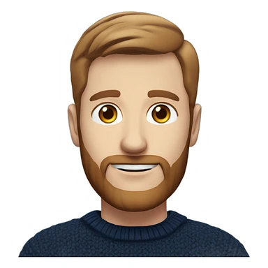 irish man blue eyes, brown short hair and short beard, wearing a smart navy blue jumper. sticker