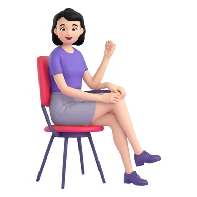 Girl with short black hair smiling sitting on a chair sticker