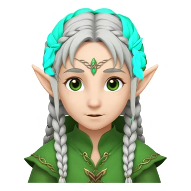 braid silver hair elf, green cloth sticker
