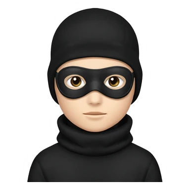 Hazme un emoji que sea una persona con pantalones anchos color negro con un saco negro y con un pasamontañas sticker