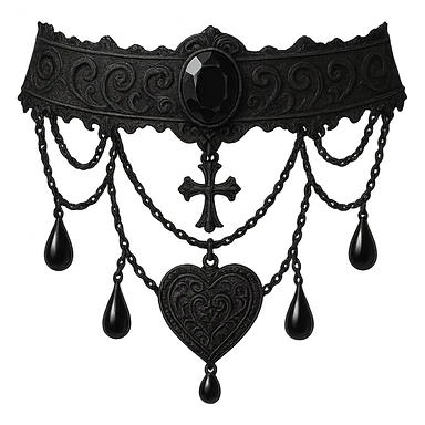 Add a heart-shaped pendant to the black goth choker, keeping the gothic style. Remove the background. sticker