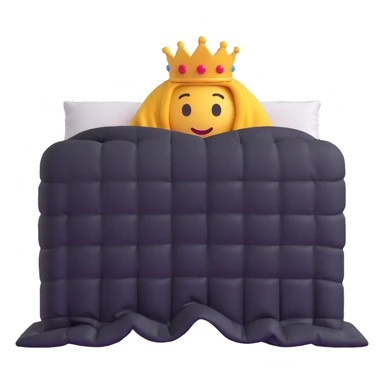 side view of a king bed with a person completely hidden under a blanket, only the blanket visible, 3D emoji style sticker