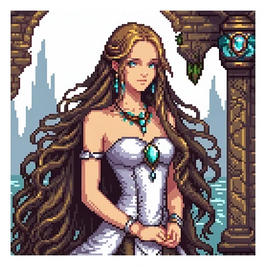 Beautiful girl with metal jewelry and long flowing hair in fantasy setting sticker