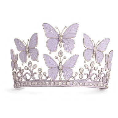 butterfly crown with a light purple base, butterflies in pastel lavender enamel, sparkling gems sticker