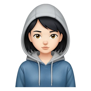 girl with black hair, wearing a hoodie and jeans, boyish look sticker