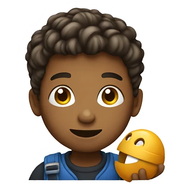 A boy holding a toy sticker