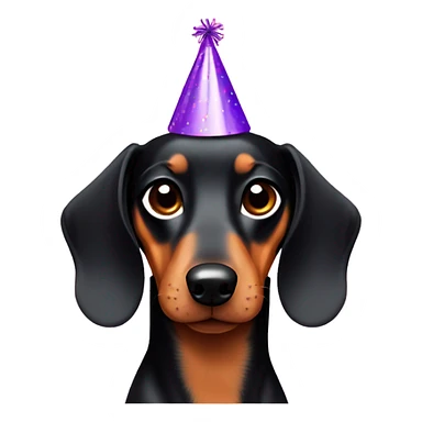 Black and tan dachshund wearing a party hat sticker