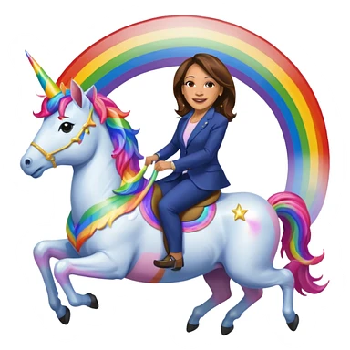 Kamala Harris and donald trump riding a rainbow unicorn sticker