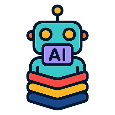 combined logo of robot, AI generator, and StackSpot, cohesive tech branding icon sticker