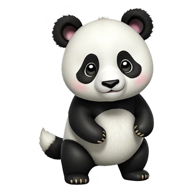 cinematic-[panda bear]-realistic-full-body-standing on all fours-emoji,-tail-tucked-close,-head-tilted-dramatically,-thick-[black and white]-fur,-simplified-yet-realistic-focused-features,-highly-detailed,-glowing-with-an-almost-sarcastic-glow sticker