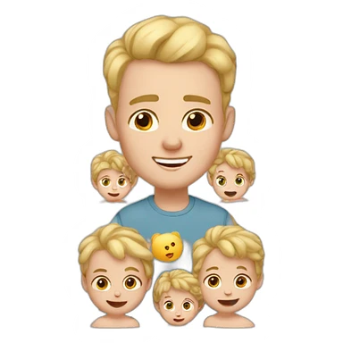 blond man with big cheeks, brown eyes and four babies sticker