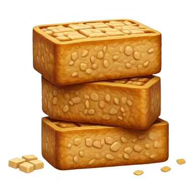 Tempeh Cinematic Realistic Tempeh Dish Emoji, depicted as crispy, sliced portions of fermented soy cake with a golden-brown finish, rendered with detailed textures and warm, inviting lighting. sticker