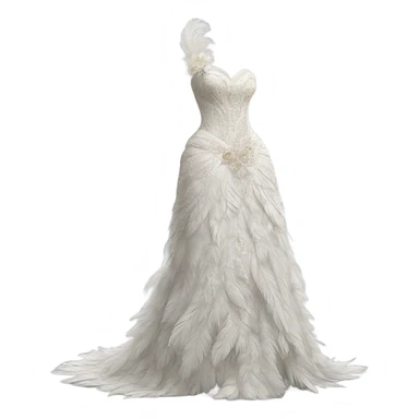 Hyper Realistic ornate Wedding dress displays  with feathers  sticker