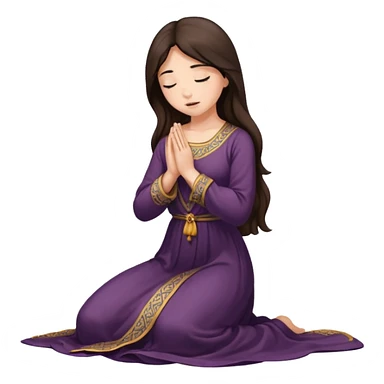 kneeling woman praying, long dress, long dark brown hair sticker