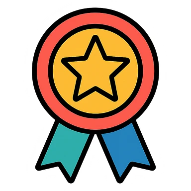 vector icon of a top review with gold and colorful elements, elegant and minimalist flat design, isolated on white background, award badge style, 2D flat vector, trending icon look, soft shadows, no text, perfect for commercial use, icon style, variation 2 sticker