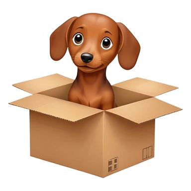  A very cute young Dachshund  with one's head tilted to one side poked its paws out of the cardboard big box and placed them on top of it sticker