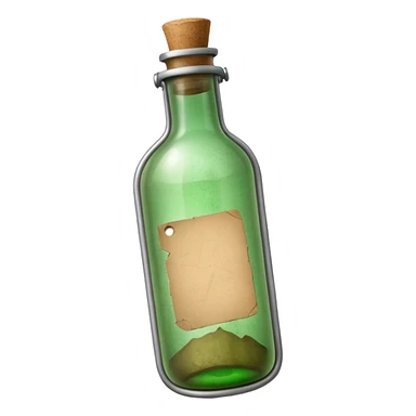 message bottle with paper inside green sticker