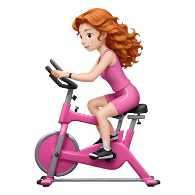 Ginger girl wavy hair riding stationary bike pink outfit sticker