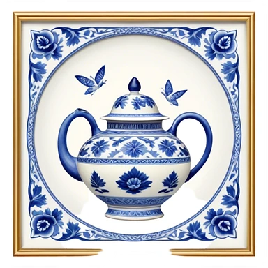 Cinematic Realistic image of exquisite blue and white porcelain, rendered with delicate, intricate patterns and fine textures, showcased against a classic Chinese backdrop with soft, refined lighting sticker
