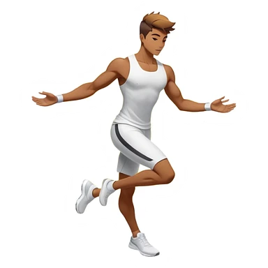 Masculine silhouette with athletic wear, surrounded by transformative energy aura, dynamic style essence with floating fashion elements sticker