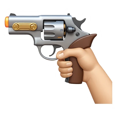 A 3D iOS emoji-style close-up of an index finger pulling a pistol's trigger, showing only the hand and the trigger area inside the trigger guard; stylized, non-realistic toy-pistol look, glossy Apple-style finish, clean white background.
 sticker