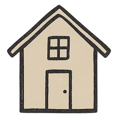 beige house, hand drawn outline, cozy, simple sticker