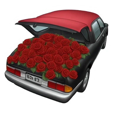 black open car trunk with red roses left in it sticker