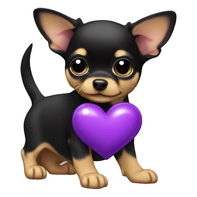 black & tan chihuahua puppy with a purple heart sticker