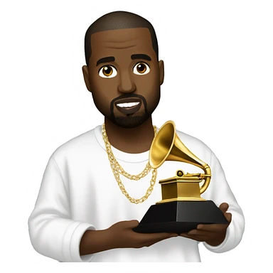 Kanye West holding a Grammy sticker