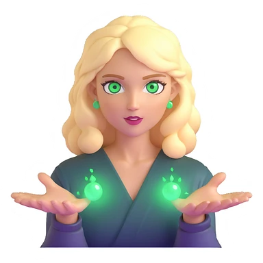 blonde woman with green eyes, fireballs and magical effects sticker
