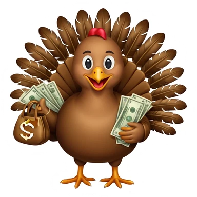 Can you create a turkey warming up a bag of money sticker
