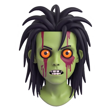 spooky boy zombie, black dreadlocks, medium long, emo hairstyle, creepy facial expression sticker