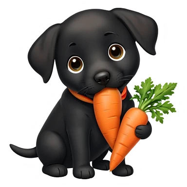A cute black Labrador puppy with a gigantic carrot in its mouth sticker