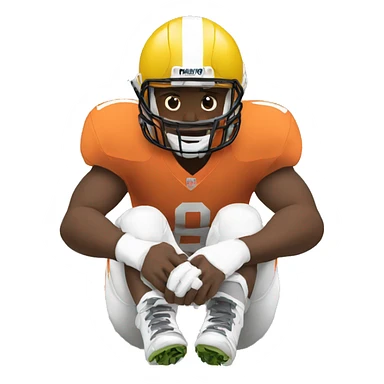 football player sitting down holding his knee sticker