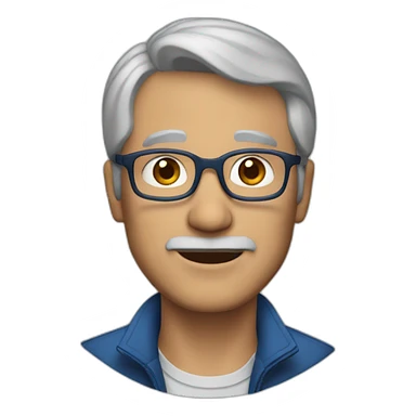 60 year old man with dark blonde short hair and blue jacket sticker