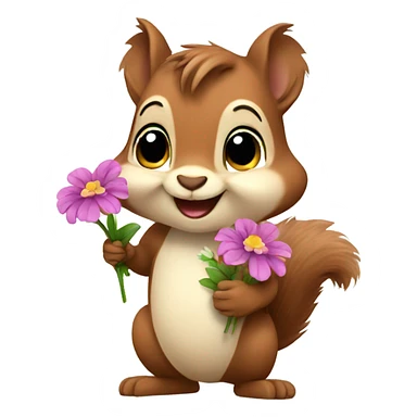 Cute squirrel holding flowers  sticker