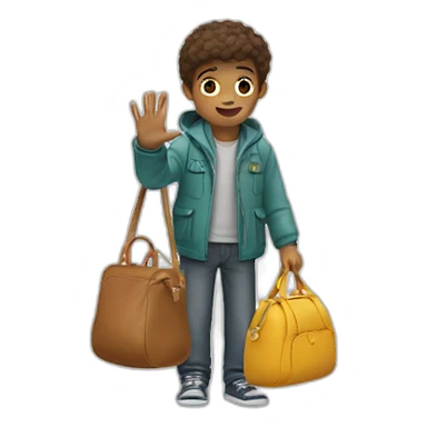 Boy’s One hand said hello, the other hand was holding his bag sticker