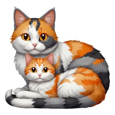 full body colourful light patched calico + white tabby cat cuddling a grey and white cat  sticker