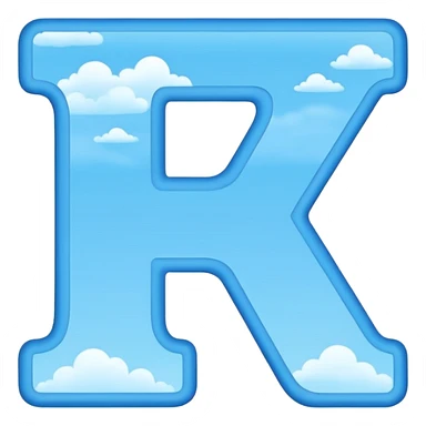 Genera la R mayúscula de color celeste con un fondo blanco sticker