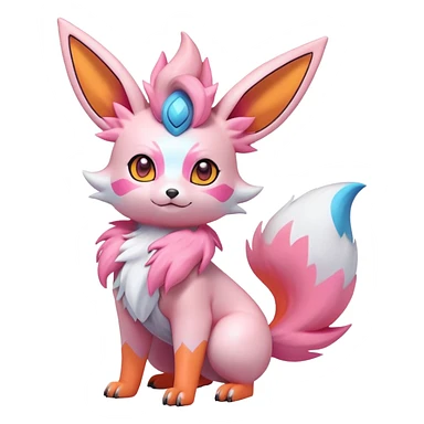 lush pastel-bright-vibrant warm-colored modern colorful neon-colored Fakémon-Digimon-Sylveon-Flareon-Pokémon-creature (full body) sticker
