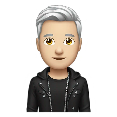 A white England strong male wearing silver chain on a black jacket,black tshirt sticker