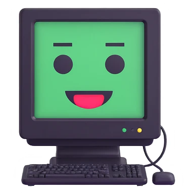 Pixel computer terminal with face — classic green-on-black monitor that “winks” or shows emojis. sticker