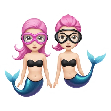 2 Mermaids one wearing a light pink snorkel mask and the other wearing black snorkel mask sticker
