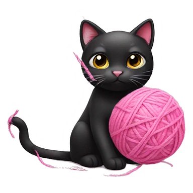 Pink and black cat playing with pink yarn ball sticker