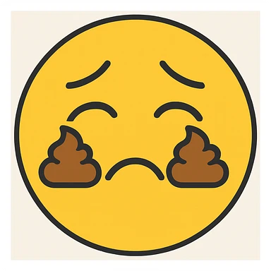 crying emoji but instead of tears poop, emoji style sticker