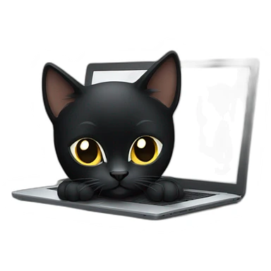 black cat using laptop sticker