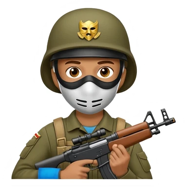 Soldier holding rifle with mask on
 sticker